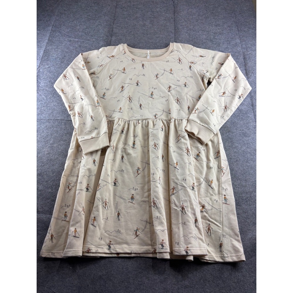 Rylee + Cru Womens L Skier Print Sweatshirt Dress Cream Long Sleeve French Terry